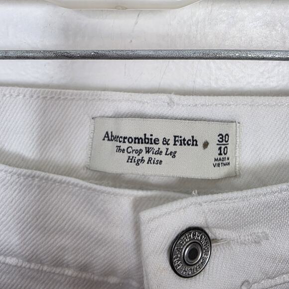 Abercrombie & Fitch White The Crop Wide Leg Raw Hem Jeans Size 10 - Picture 6 of 9